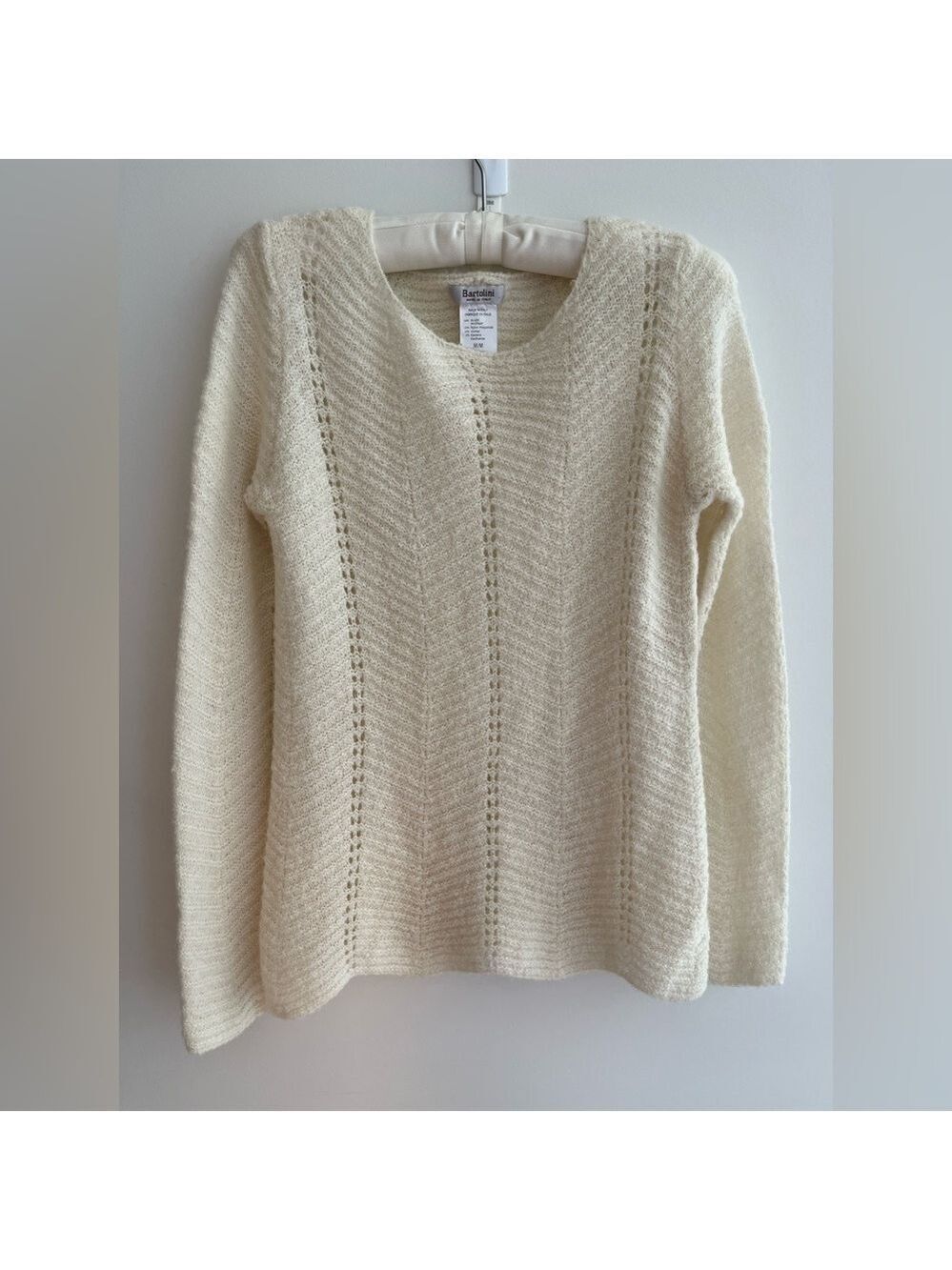 BARTOLINI Sweater Mohair Blend Soft Neutral Coastal Pullover Open Knit Chic
